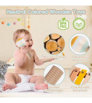 Kit complet petites percussions en bois naturel couleur pastel pour enfants Musicakids jouets éveil musical instument de musique