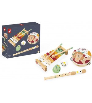 Janod - Set Musical 5 Instruments en Bois Sunshine - Instrument de Musique Enfant - Jouet d'Imitation et d'Ãveil Musical -