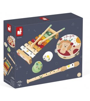 Janod - Set Musical 5 Instruments en Bois Sunshine - Instrument de Musique Enfant - Jouet d'Imitation et d'Ãveil Musical -
