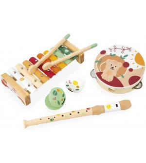 Janod - Set Musical 5 Instruments en Bois Sunshine - Instrument de Musique Enfant - Jouet d'Imitation et d'Ãveil Musical -