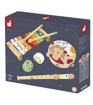 Janod - Set Musical 5 Instruments en Bois Sunshine - Instrument de Musique Enfant - Jouet d'Imitation et d'Ãveil Musical -