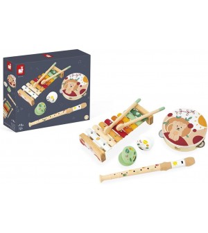 Janod - Set Musical 5 Instruments en Bois Sunshine - Instrument de Musique Enfant - Jouet d'Imitation et d'Ãveil Musical -