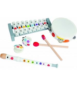 Janod - Set Musical 5 Instruments en Bois Sunshine - Instrument de Musique Enfant - Jouet d'Imitation et d'Ãveil Musical -