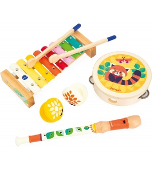 Janod - Set Musical 5 Instruments en Bois Sunshine - Instrument de Musique Enfant - Jouet d'Imitation et d'Ãveil Musical -