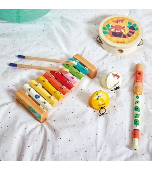 Janod - Set Musical 5 Instruments en Bois Sunshine - Instrument de Musique Enfant - Jouet d'Imitation et d'Ãveil Musical -