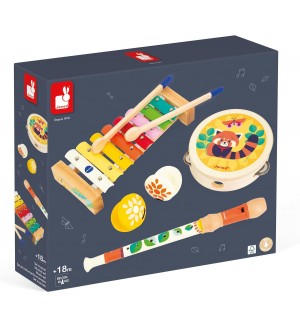 Janod - Set Musical 5 Instruments en Bois Sunshine - Instrument de Musique Enfant - Jouet d'Imitation et d'Ãveil Musical -