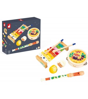 Janod - Set Musical 5 Instruments en Bois Sunshine - Instrument de Musique Enfant - Jouet d'Imitation et d'Ãveil Musical -