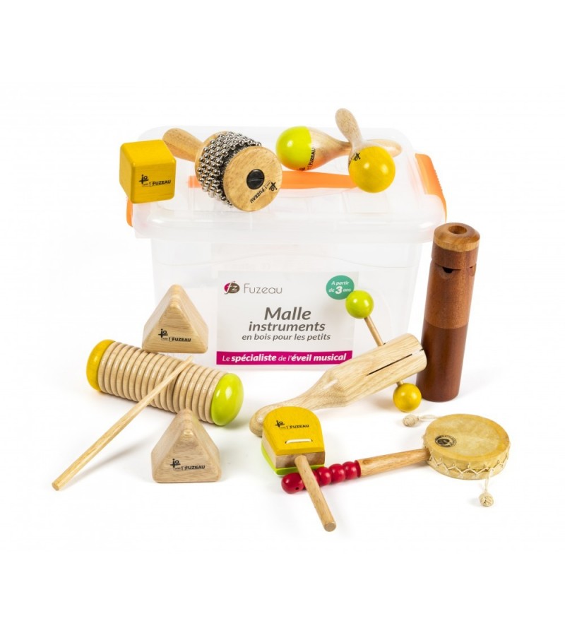 Malle de 10 instruments en bois pour enfant  jouets éveil