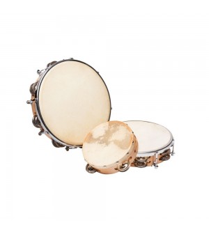 Tambourin peau naturelle 25cm + 18 cymbalettes Fuzeau jouets