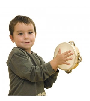 Tambourin peau naturelle 15cm + 8 cymbalettes Fuzeau jouets